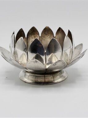 Vintage Silverplate Two Piece Lotus Flower Decorative Bowl, Water Lily Dish